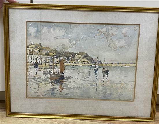 Harry Wanless (1873-1934), watercolour, Fishing boats in harbour, signed, 23 x 33cm